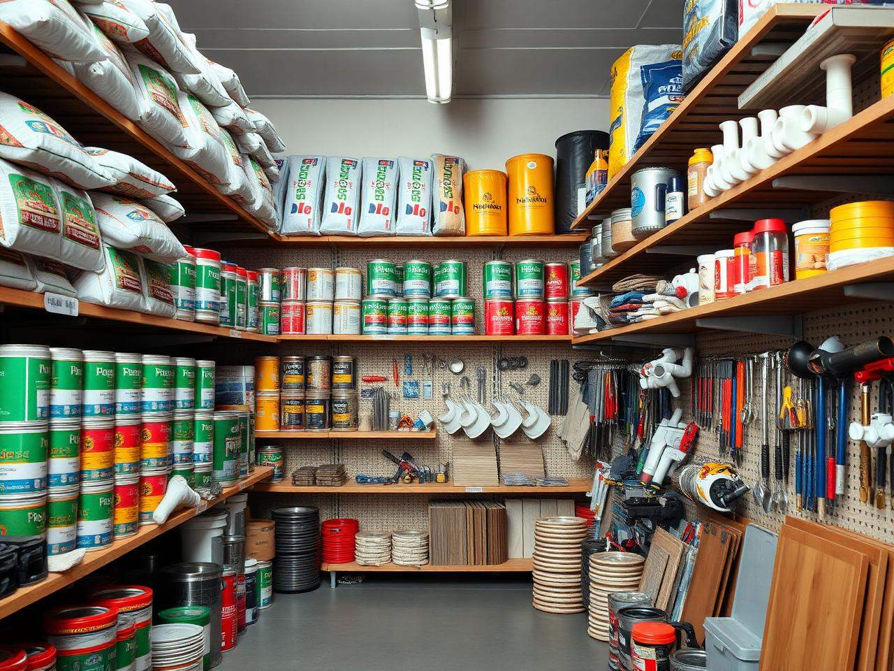 Hardware supplier shelves stocked with building supplies